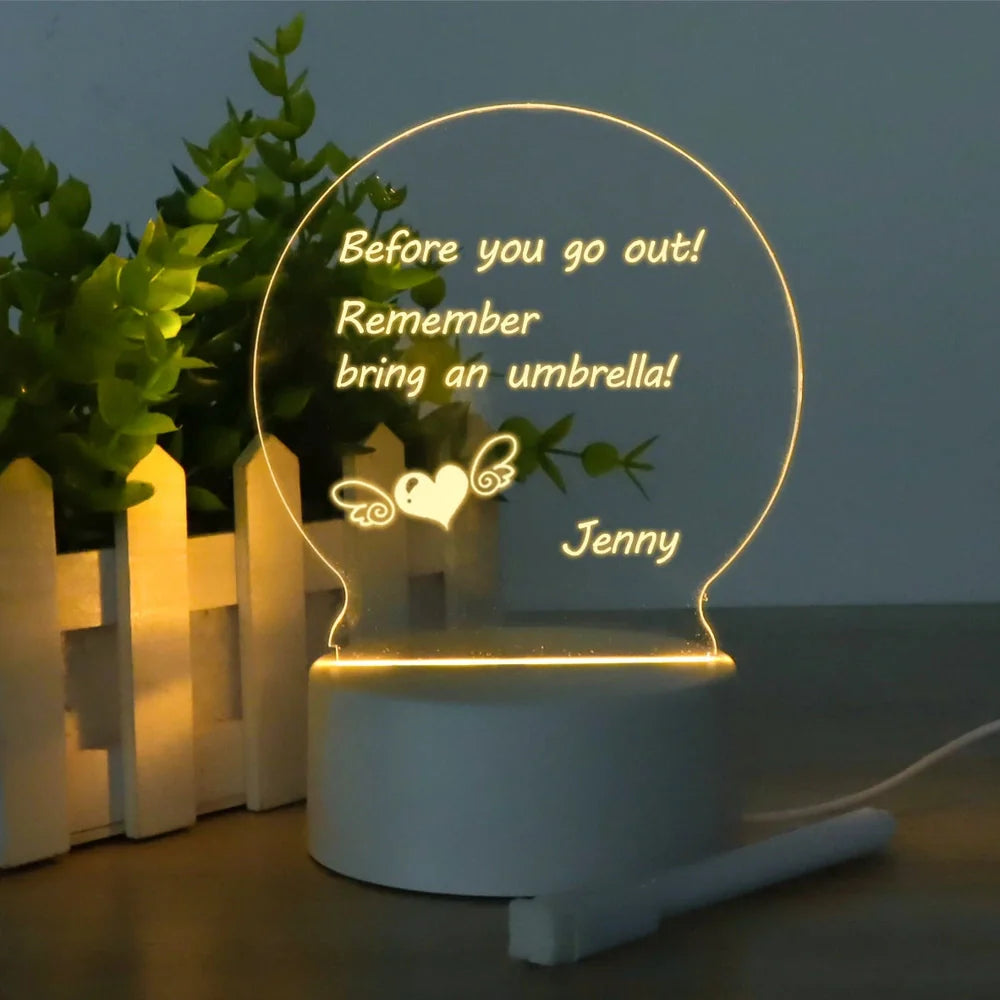 LED light note board with 15cm heart-shaped luminous writing surface and USB power