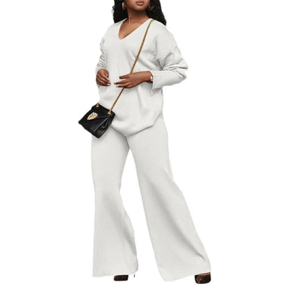 Women's brown suede two-piece suit with split sleeves and trousers, sizes S to 3XL