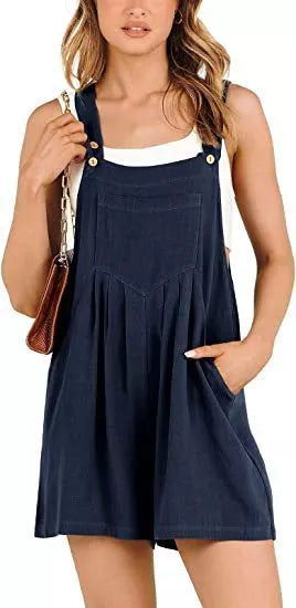 Women's short overalls in cotton linen with adjustable straps, available in multiple colors