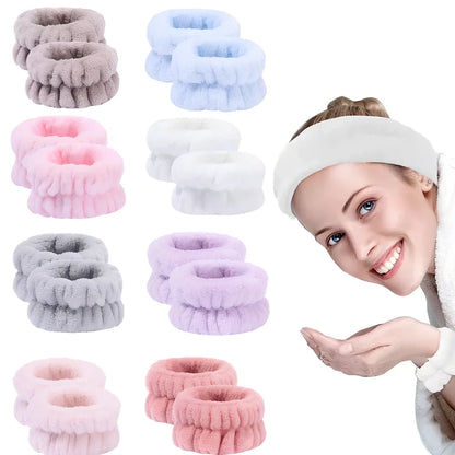 Coral velvet wrist washband with elastic band for facial cleansing, grey colour option shown