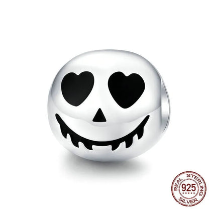 Halloween S925 silver grimace doll bead, 1cm ghost face charm for DIY jewellery
