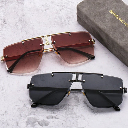 Retro square frame metal sunglasses for men in black or gold with UV400 PC grey lenses, 55mm size