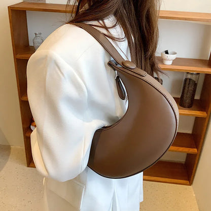 Women's retro shoulder bag in dumpling shape, 21x20x6cm, PU leather with zipper organiser