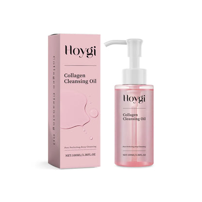 100ml bottle of collagen cleansing oil with jojoba and grape seed oils for makeup removal.