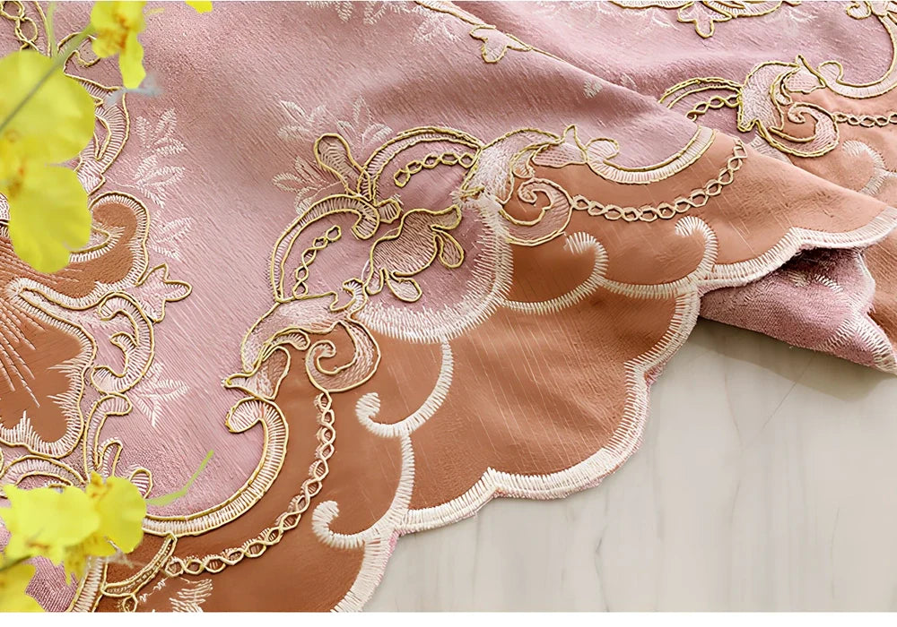 European-style blackout curtains with plant flower heart pattern in pink colour options