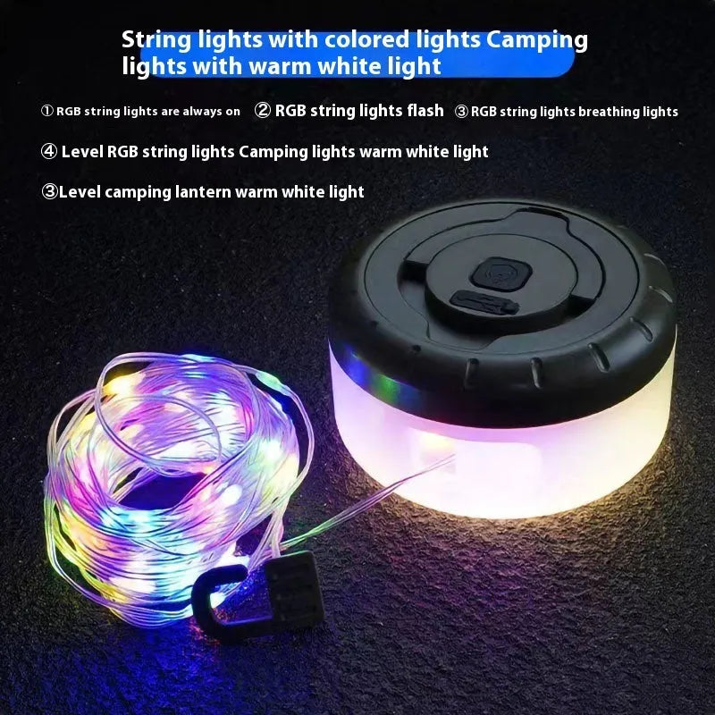 Rechargeable outdoor tent string lights with 30 LED beads on 8m cord