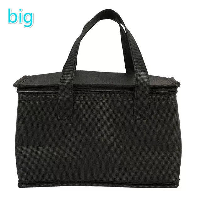 Portable insulated lunch bag with adjustable shoulder straps in black, blue, and red