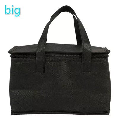 Portable insulated lunch bag with adjustable shoulder straps in black, blue, and red