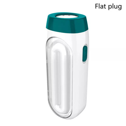 Compact LED camping light with 500m range and hand pressure charging feature