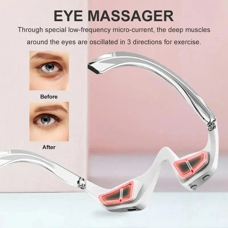 Rechargeable eye massager with micro-current technology to reduce wrinkles, dark circles, and eye puffiness
