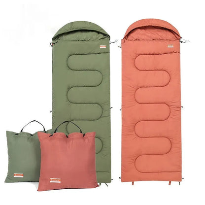Ochre cotton sleeping bag unfurled showing quilted construction with 210T polyester ripstop shell