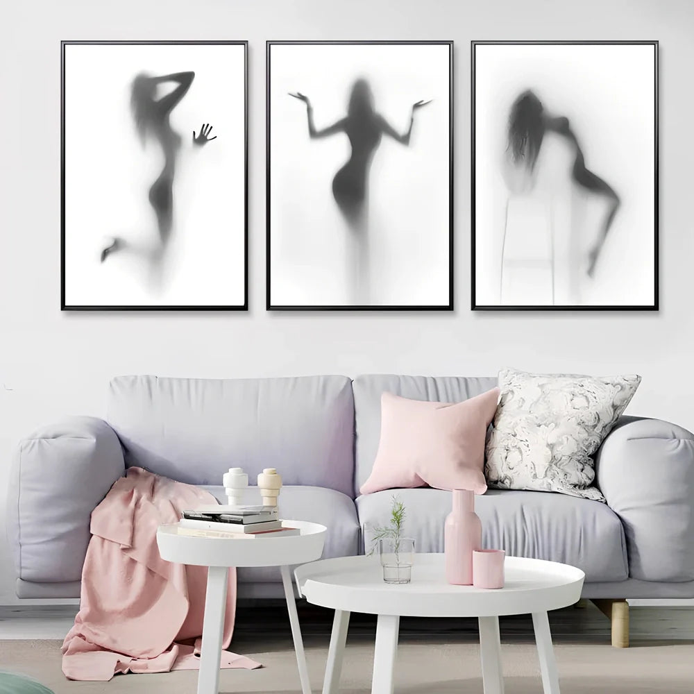 Black and white abstract canvas wall art with frameless rectangular design showing textured oil canvas surface