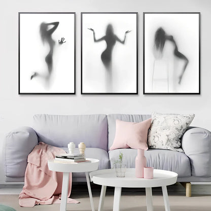 Black and white abstract canvas wall art with frameless rectangular design showing textured oil canvas surface