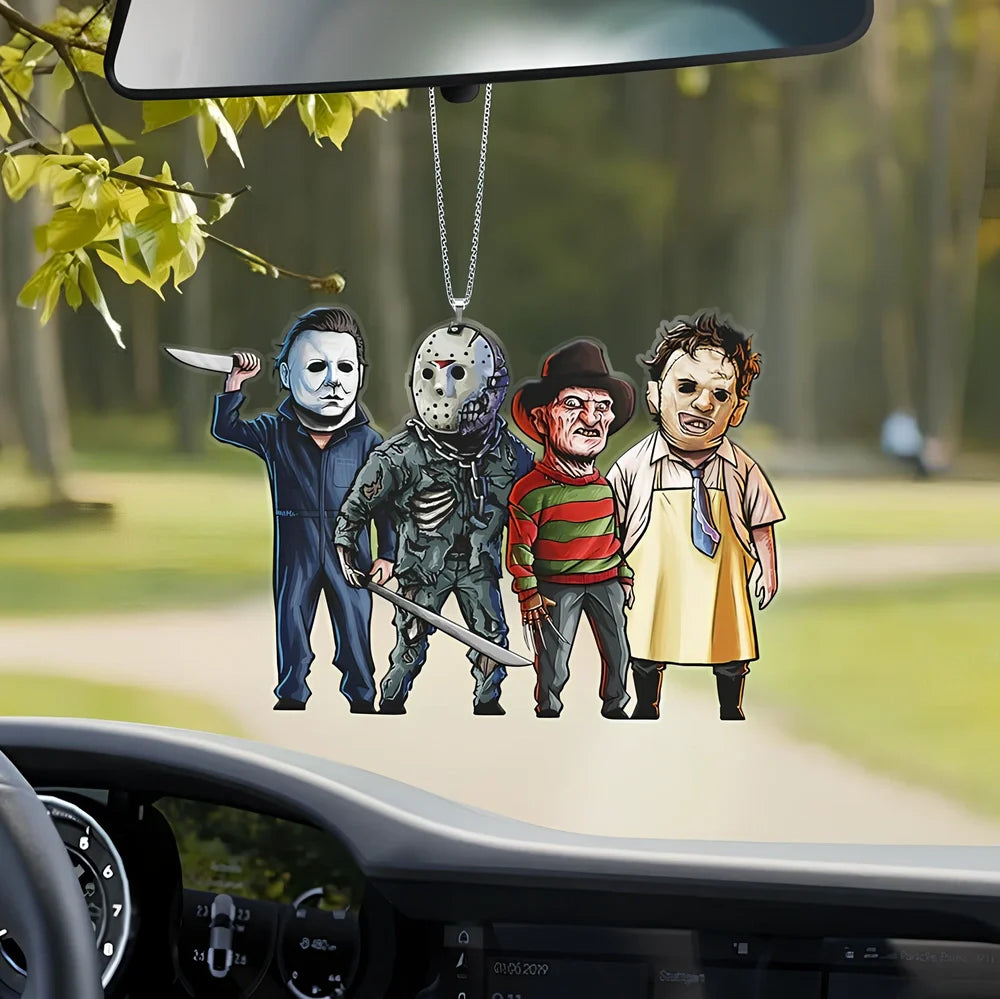 Halloween keychain ornaments showing 12 character designs including white masks and pumpkin holders