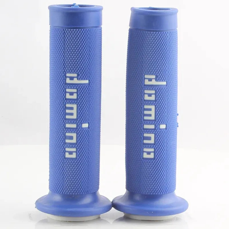 Motorcycle handle grips gel cushion rubber non-slip replacement grips in 22mm and 24mm inner diameter sizes for general motorcycle models available in black blue red orange green fluorescent yellow grey and solid colour options