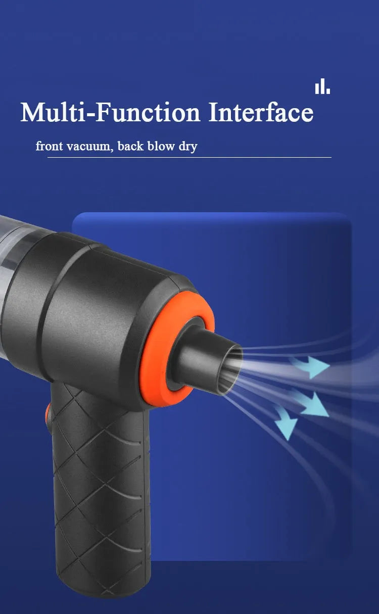Black wireless mini car vacuum cleaner with strong suction for car and home cleaning