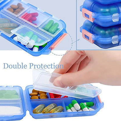 10-Grid Moisture-Proof Travel Pill Organizer in multiple colors for medication management