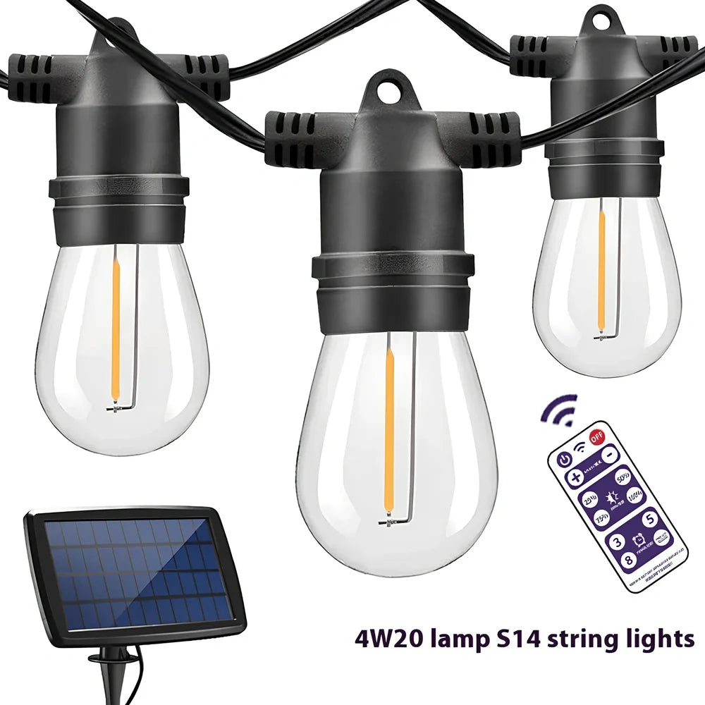 Waterproof solar-powered LED string lights with PVC shell for outdoor garden and patio illumination