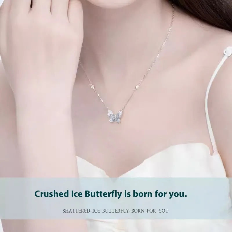 Adjustable 925 silver necklace with ice rain butterfly pendant on 41-50cm chain