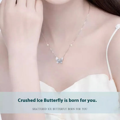 Adjustable 925 silver necklace with ice rain butterfly pendant on 41-50cm chain