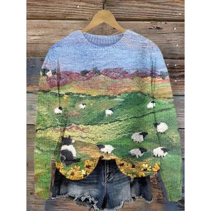 Round neck sweater with digital printed little flower pattern in various colours