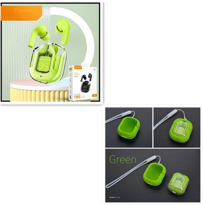 Pair of true wireless Bluetooth earbuds with noise cancellation and digital display