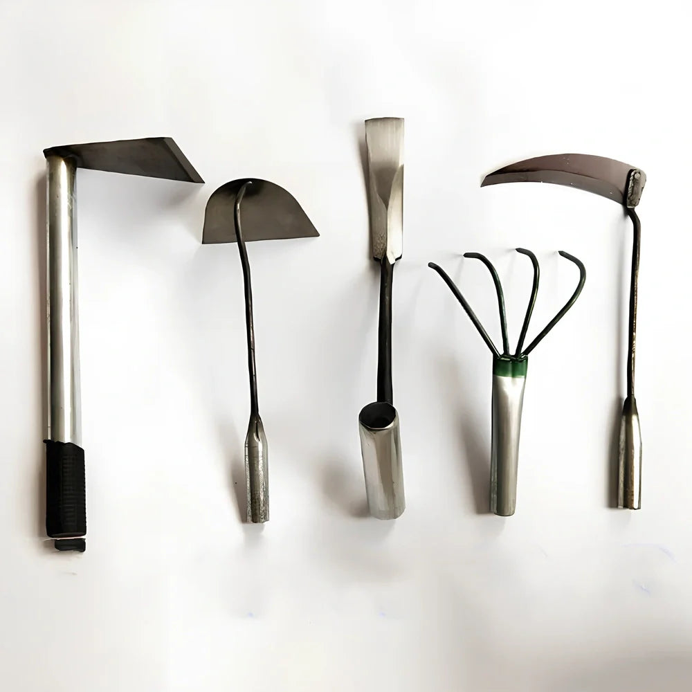 Small Sickle Four-tooth Rake Shovel Hoe Garden Tool Set with five steel tools for gardening