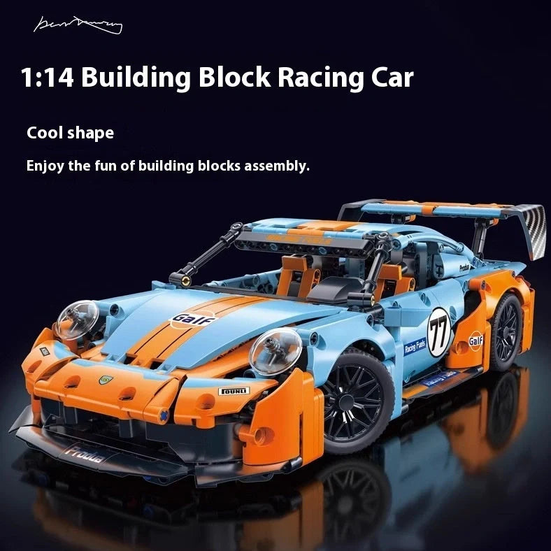 Remote control building block racing car model with detailed plastic components and wireless controller