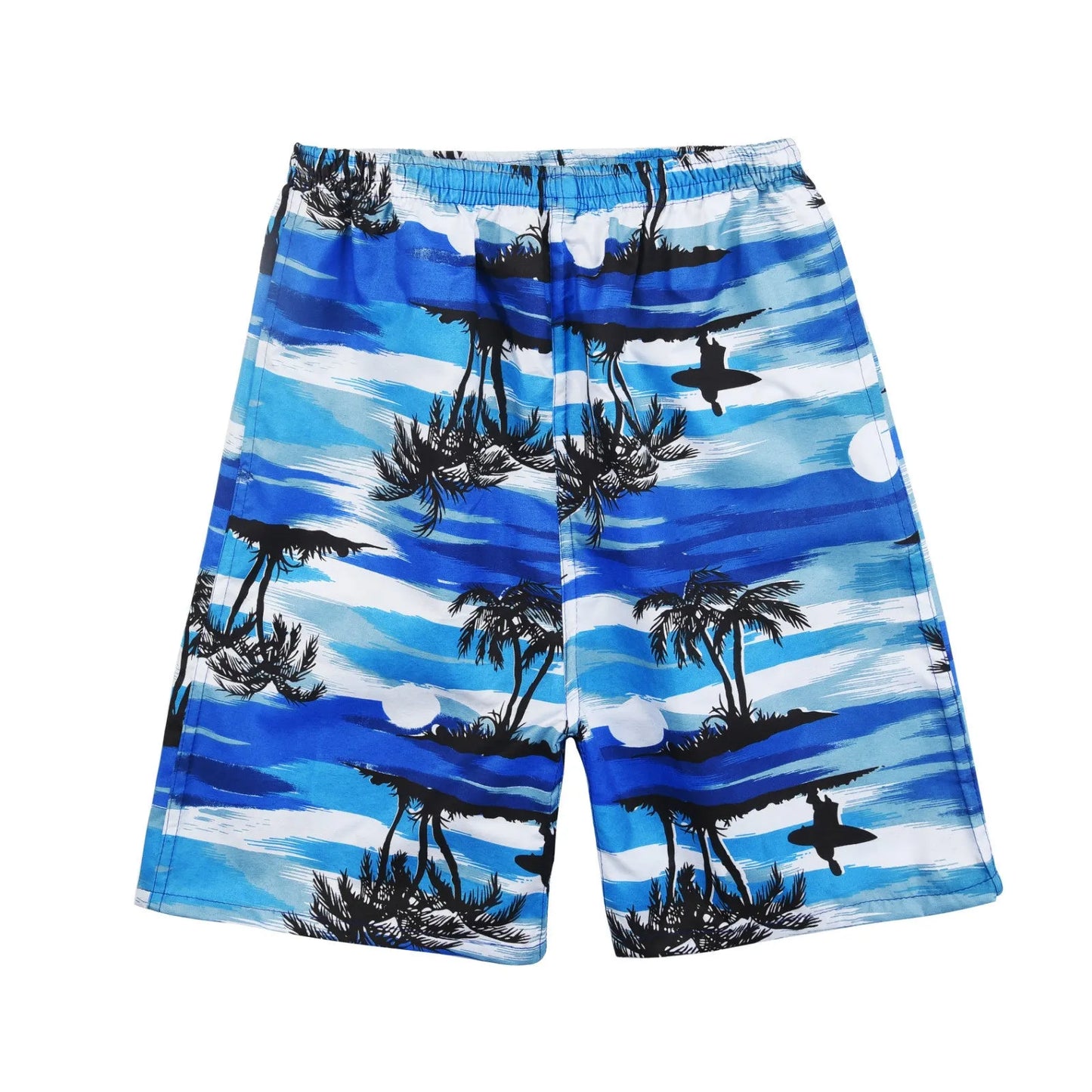 Men's floral printed swimming trunks in polyester fabric showing multiple pattern options for beach and pool use