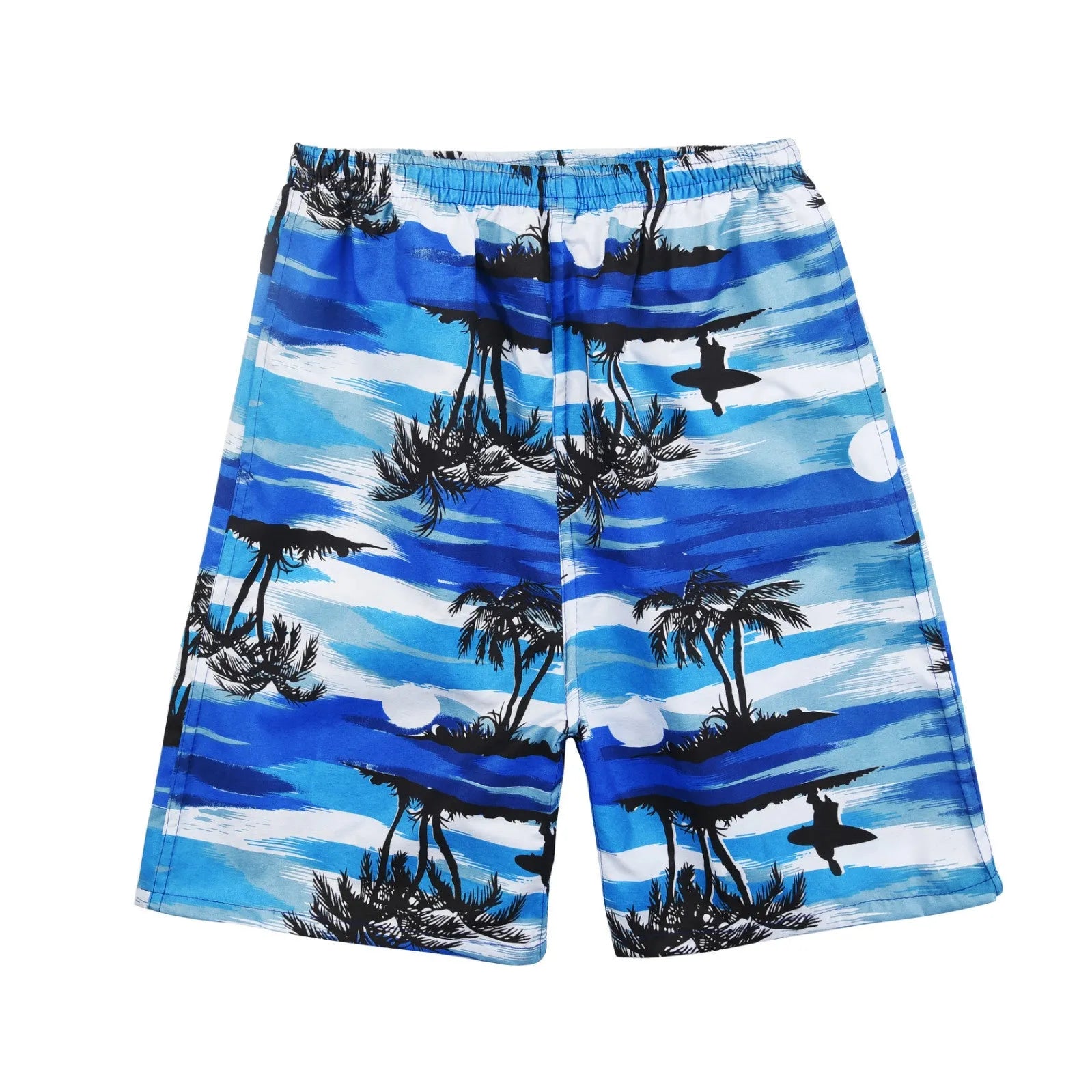 Men's floral printed swimming trunks in polyester fabric showing multiple pattern options for beach and pool use