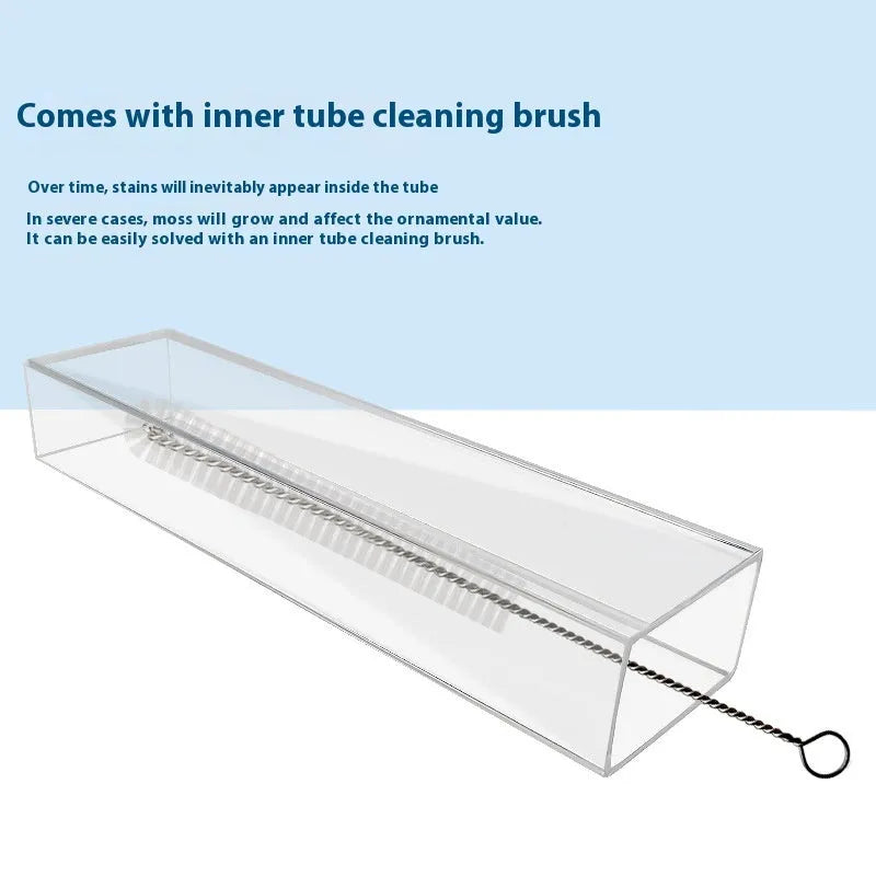 Fish tank feeding dish set with three plastic tubes, cleaning brushes, and feed spoons.