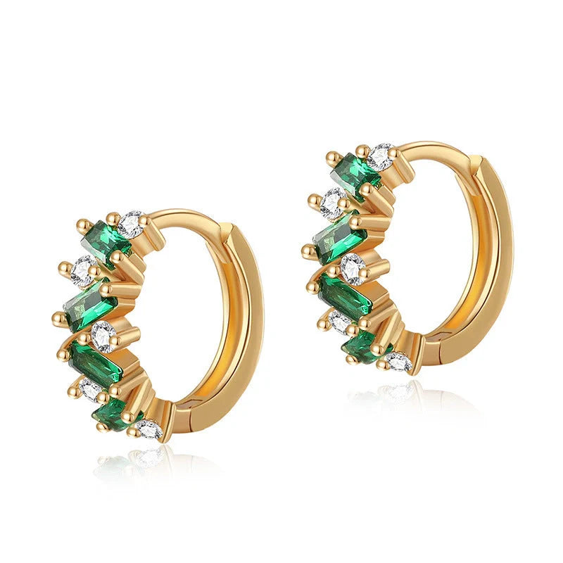 Elegant Leaf Design Zircon Emerald Ear Clips for women, featuring unique inlays and 18K copper material.