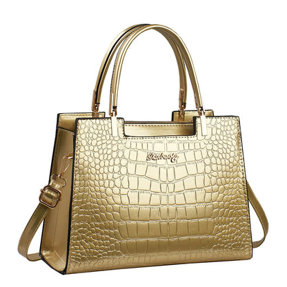 Ladies' PU leather one-shoulder handbag in horizontal square shape, shown in available colour options