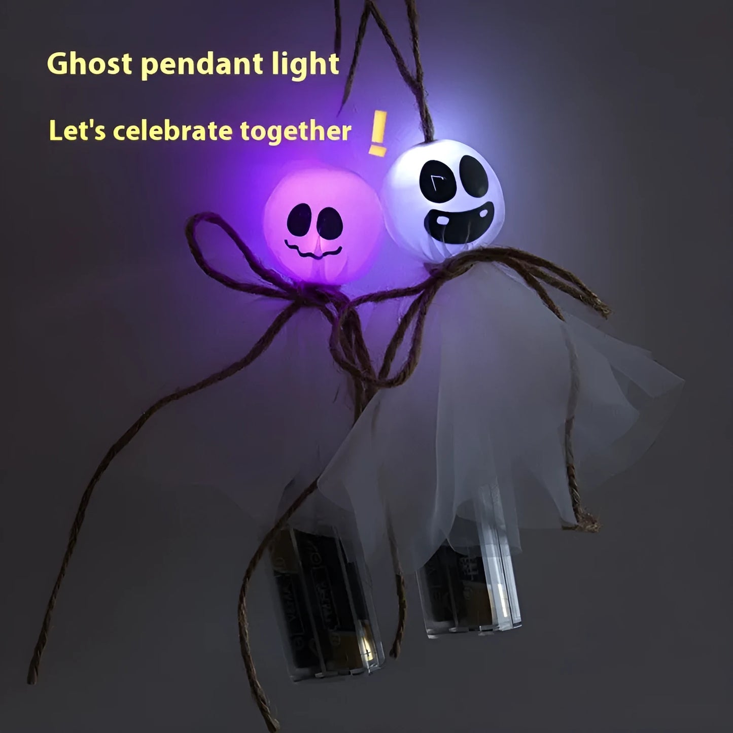 Halloween LED lighting chain with colourful ghost lights and battery box for seasonal decoration