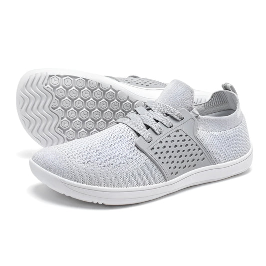 Men's black brown mesh and synthetic leather walking shoes with soft sole and wide toe design.