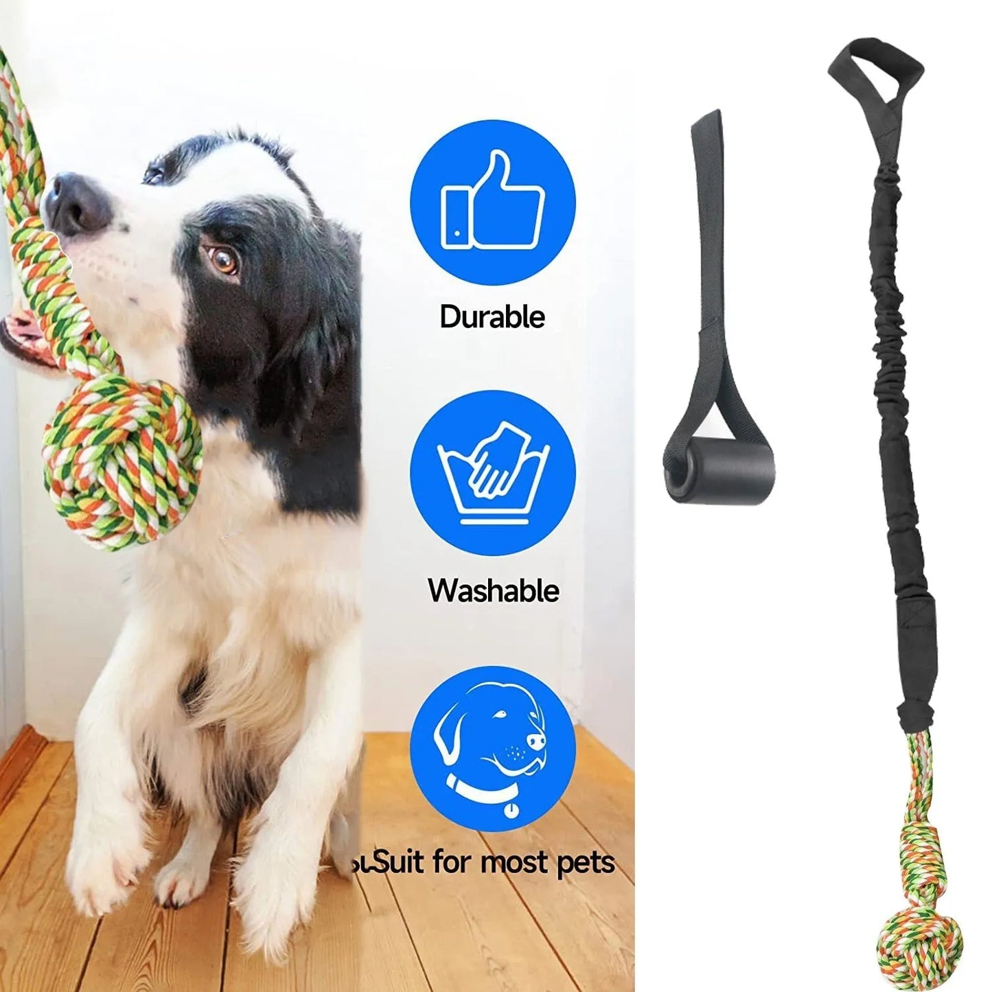 Braided cotton rope dog toy in red colour, approximately 30 cm long, for tug-of-war and dental health