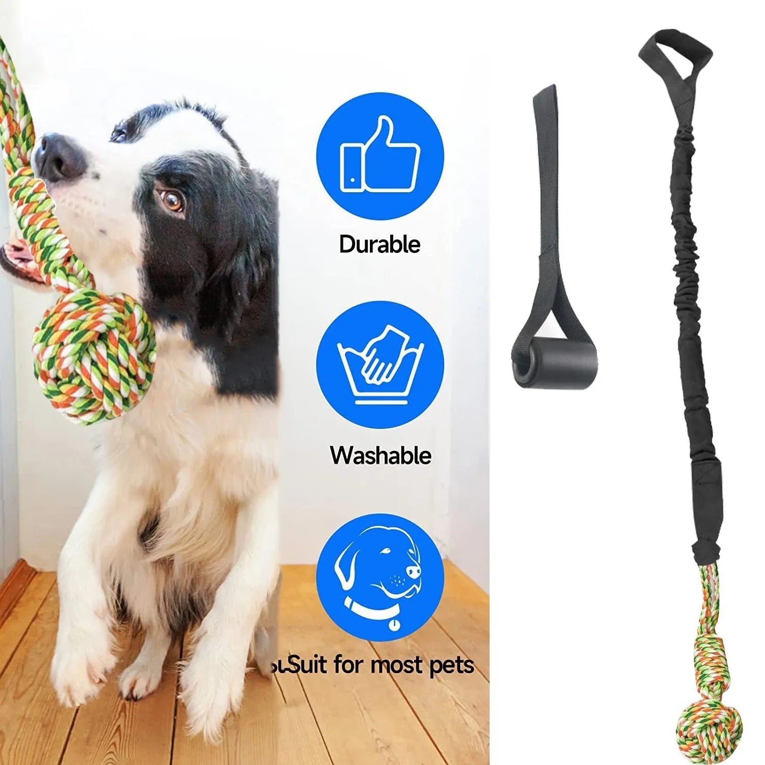 Braided cotton rope dog toy in red colour, approximately 30 cm long, for tug-of-war and dental health