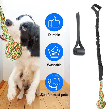 Braided cotton rope dog toy in red colour, approximately 30 cm long, for tug-of-war and dental health