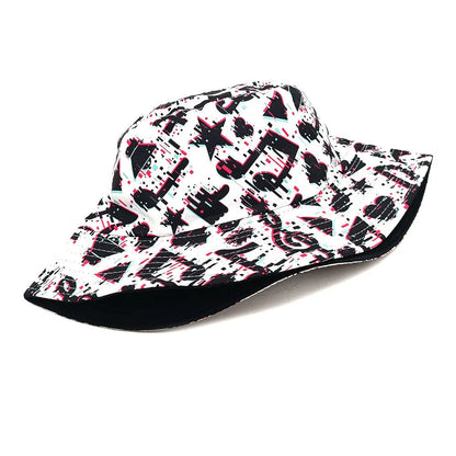 Musical note pattern printing on beige bucket hat with dome crown