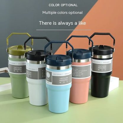 30 oz stainless steel insulated travel tumbler with handle cover in dark pink colour