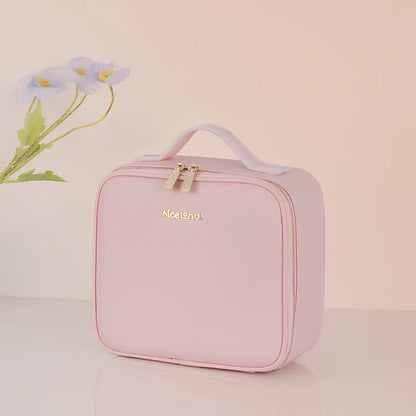 26x23x11cm cosmetics storage bag with LED mirror light in polyurethane leather