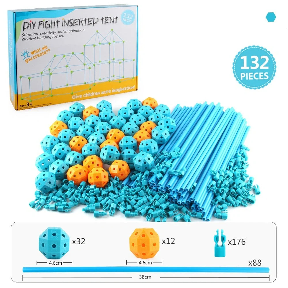 Kids DIY 3D Construction Fort Building Kit with colorful sticks and balls