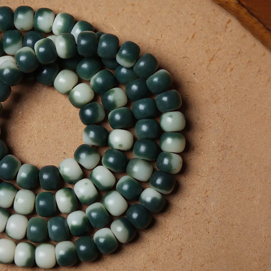 Lotus white jade bodhi beads bracelet with floating flowers landscape pattern on 8x10mm beads