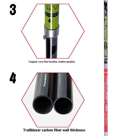 Carbon fibre folding climbing cane with telescopic sections, tungsten steel tip, and EVA foam handle