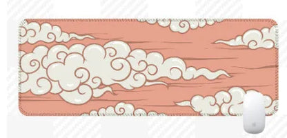 Large non-slip rubber desk mat showing Japanese style pattern on a wooden desk.
