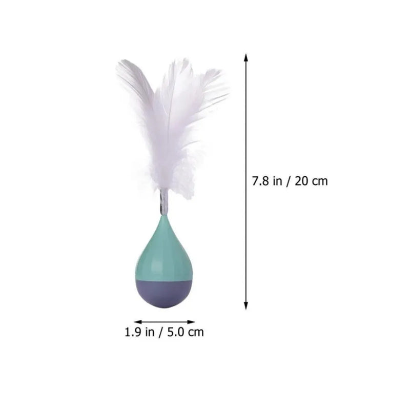 Feather tumbler cat toy with aluminium alloy frame and goose feather lure, a 100g bite-resistant tease stick for interactive play, available in green or pink colour options.