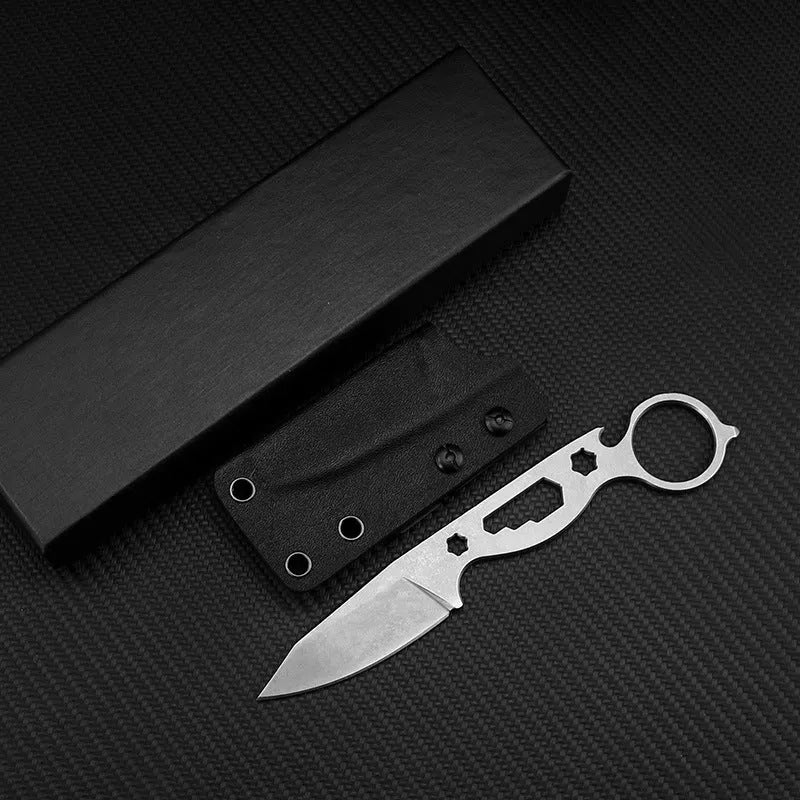 Wilderness Survival Knife with multi-function tail ring and 440C steel blade