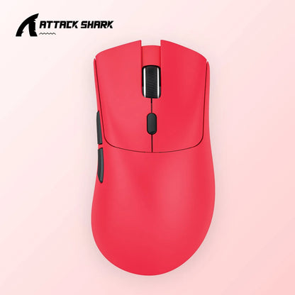 Attack Shark wireless Bluetooth mouse in black, white, and red colour options showing three connectivity modes