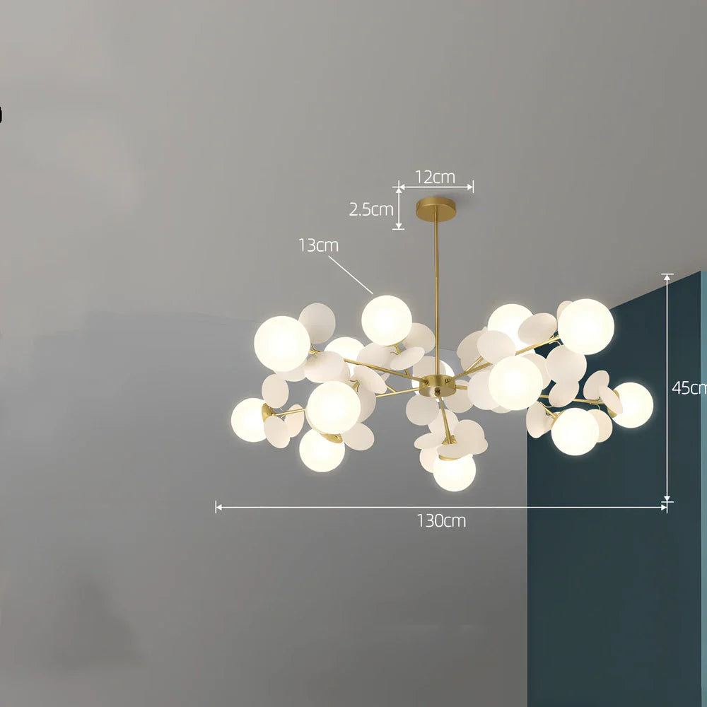 Nordic minimalist chandelier with multiple light heads in metal and glass construction