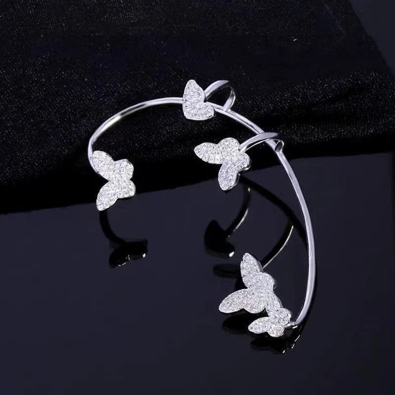 Stylish butterfly ear clips with sparkling zircon stones in gold and silver finishes
